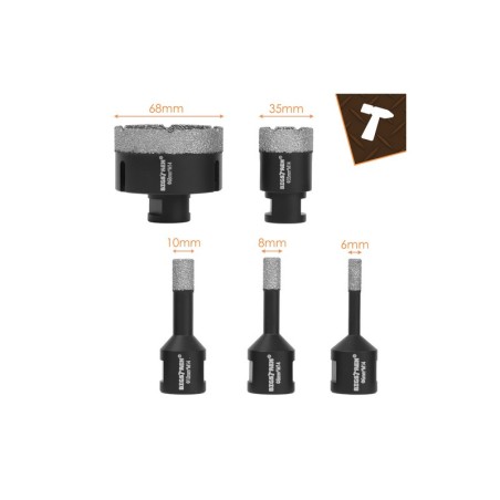 BIGSTREN M14 teemant augusaagide komplekt 6–68 mm + adapter – 6-osaline komplekt kivinõude ja keraamika jaoks
