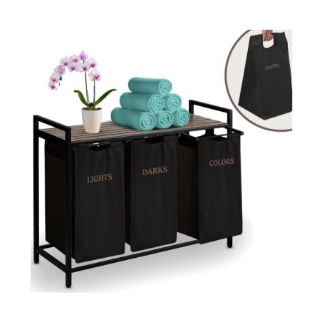 Kolme sektsiooniga pesukorv 120-liitrit, must | FreshDesign.ee