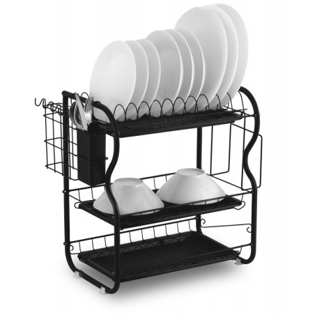 Kolmetasandiline nõudekuivatusrest must