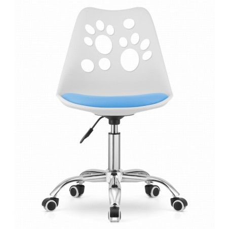 PRINT Tooli valge ja sinine kunstnahast pöörlev kroomitud alusega