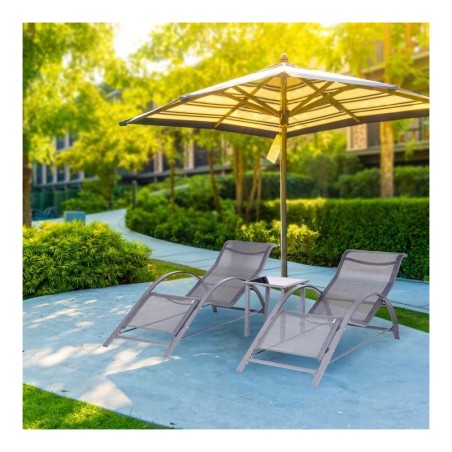 Lamamistool, päevitustool 2 tk + laud, hall