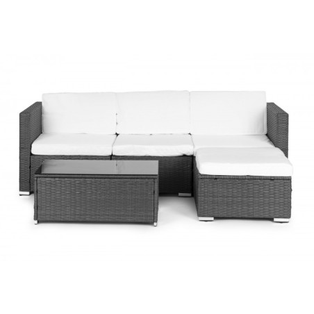 Aiamööbli komplekt – moodul nurgadiivan ja laud, hall/valge