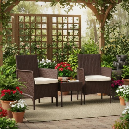 Aiamööbli komplekt 2 tugitooli + laud karastatud klaasist pruun