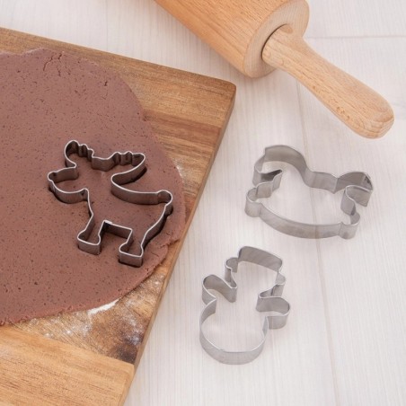 Terasest küpsisevormid lumememm kiikhobune põhjapõder 3 tk.