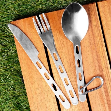 Karabiiniga turismisöögiriistad, teras, 3 tk.