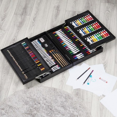 Kunstiline maalikomplekt puidust karbis, 174 tk.