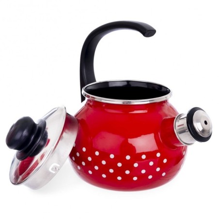 Veekeetja vilega, emailitud, punane, täppidega, TECKA, 1,75 l