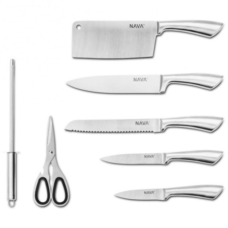 Terasest kööginugade komplekt alusel, 8 osaline