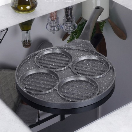 Pann burgerite ja munade jaoks, graniit, grill, 4 auku, GRANDE, 26,5 cm