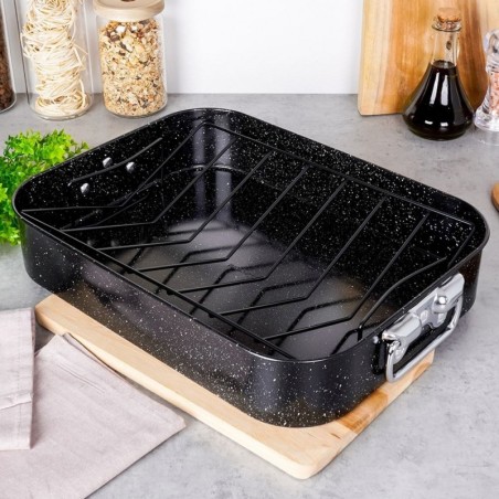 Ristkülikukujuline graniidist ahjunõu restiga NATURE 8 l, 42x32x8 cm