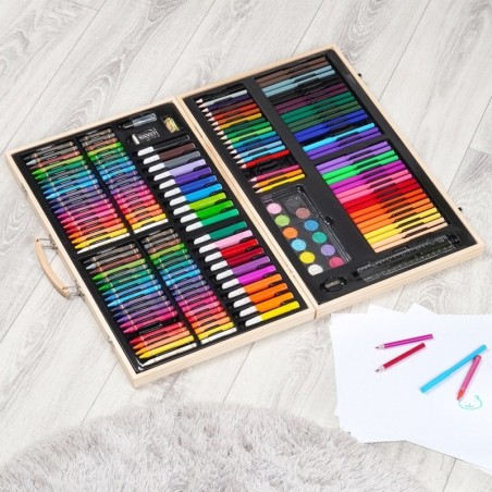 Joonistus- ja maalimiskomplekt puidust karbis, 180 tk.