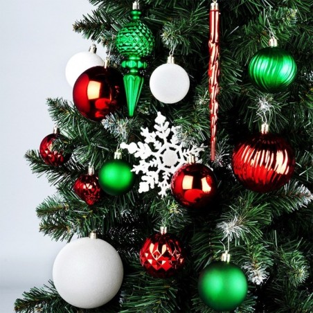 Purunemiskindlad jõulukaunistused punane roheline valge 57 tk.