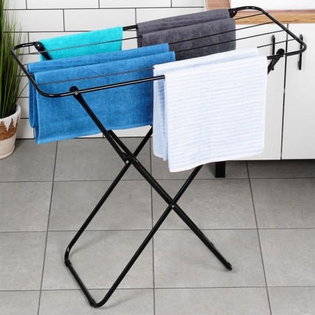 Mustast metallist kokkupandav pesukuivati 93x43x88 cm