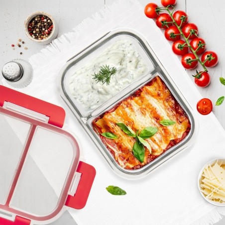 Klaasist toidunõu kaane ja tihendiga, jagatud, 1,3 l