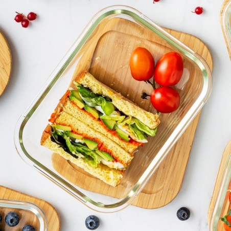 Klaasist toidunõu bambusest kaane ja tihendiga 1,4 l