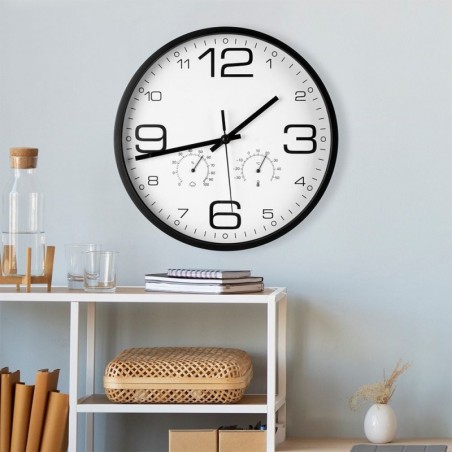 Valge seinakell termomeetri ja hügromeetriga 30 cm