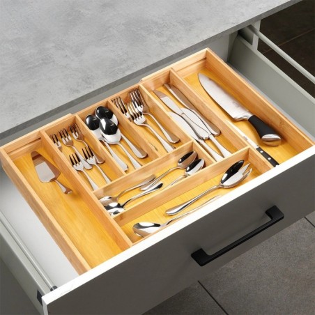 Söögiriistade vahesaht sahtli jaoks, pikendatav, bambus, 35,5-54,5x45,5 cm