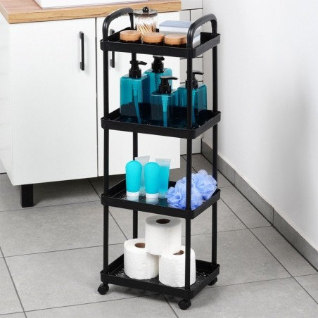 Ratastel riiul must 4-tasandiline 30x21x86 cm