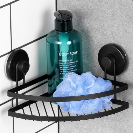 Mustast metallist iminappadega duširiiul, nurk 24x18x12,5 cm