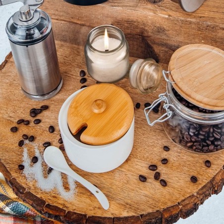 Suhkrutoos lusikaga, valge portselan, WHITELINE, 240 ml