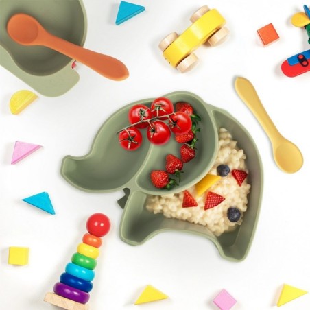 Laste taldrik silikoonist roheline elevant 23,5x19x3,5 cm