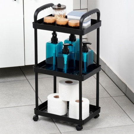 Ratastel riiul must 3-tasandiline 30x21x61 cm