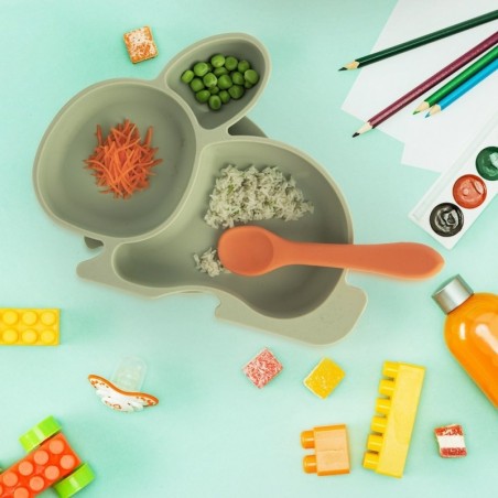 Laste taldrik silikoon jagatud roheline jänku 23x18,5x3,5 cm