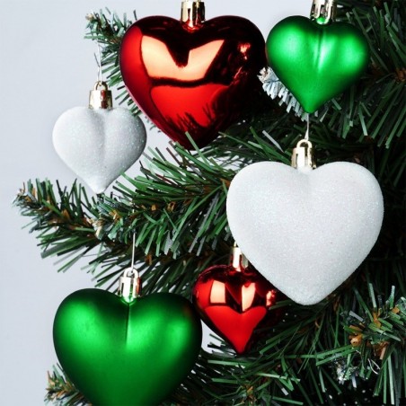 Purunemiskindlad jõulukaunistused südamed punane roheline valge 6,5/4,5 cm 16 tk.