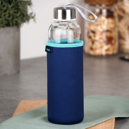 Klaasist kaanega veepudel, tumesinine, 540 ml