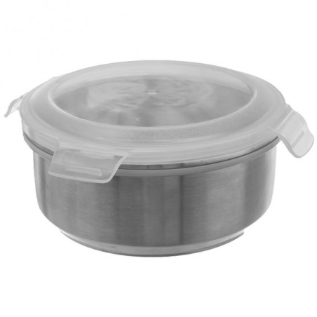 Ümmargune terasest toidunõu kaane ja tihendiga 1, 2 liitrit