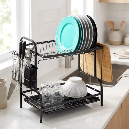 Metallist nõudekuivatusrest, must, 2-tasandiline, 52x24,5x40 cm