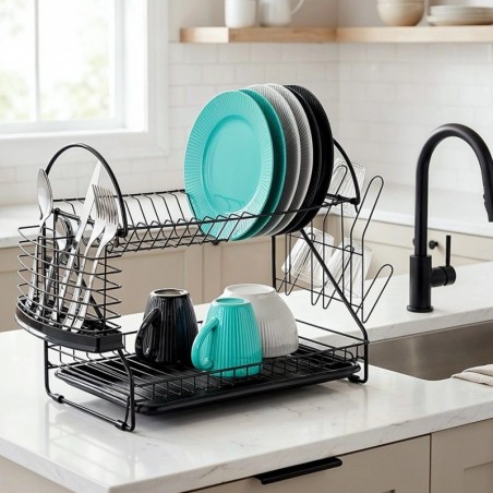 Metallist nõudekuivatusrest, must, 2-tasandiline, 53x24x38,5 cm