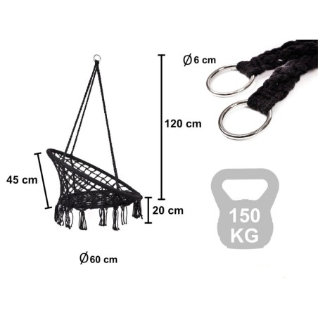 Ripptool pesakiik seljatoega must 80cm 150 kg