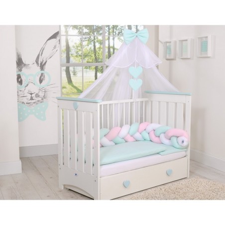 Punutud voodipehmendus 180 cm, valge/roosa/mint | FreshDesign.ee