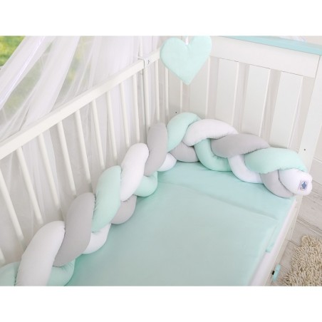 Punutud voodipehmendus 180 cm, valge/hall/mint