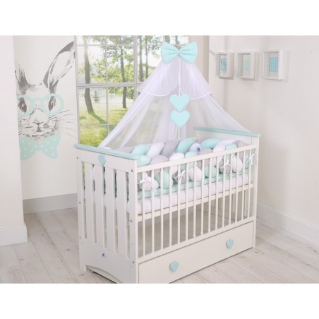 Punutud voodipehmendus XXL 360 cm, valge/hall/mint