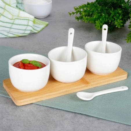 Keraamilised snäkikausid lusikaga, 90 ml, valge