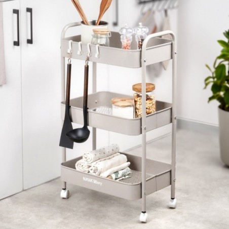 Ratastel riiul 44 x 29 x 76 cm metall beež MISTY | FreshDesign.ee