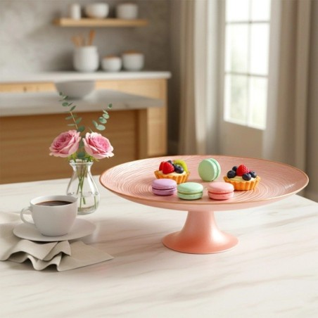 Roosa klaasist tordialus jalas, 28 cm