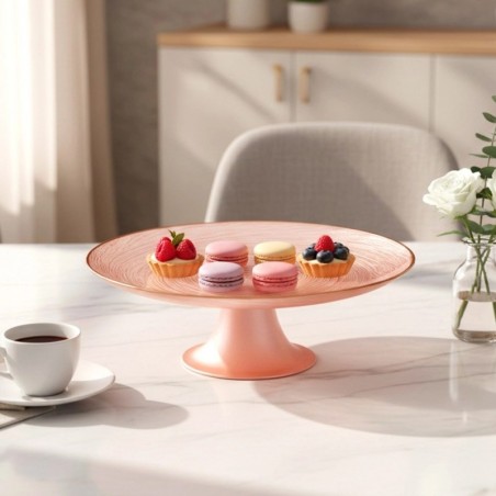 Roosa klaasist tordialus jalas, 21 cm