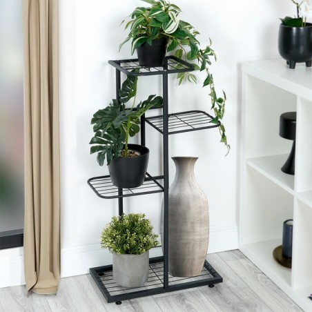 Lillepostament 4 tasandiga, 80 cm, metall must