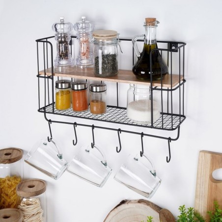 Maitseainete riiul, must metall, 41x12x25.5 cm