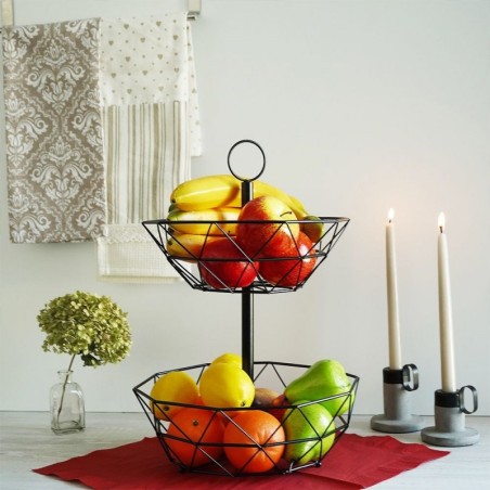 Kahe tasandiline puuviljakorv, metall, must