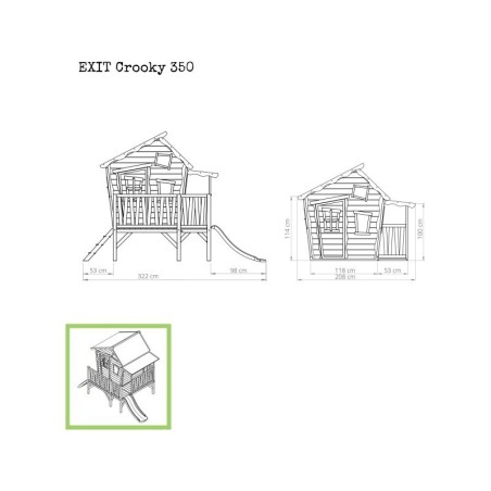 Puidust mängumaja terrassi ja liumäega Exit Crooky 350 Grey-Beige