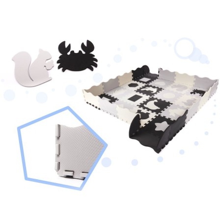 SUUR PUSLEMATT ÄÄRTEGA, 36 OSA, MUST/HALL/ECRU | FreshDesign.ee