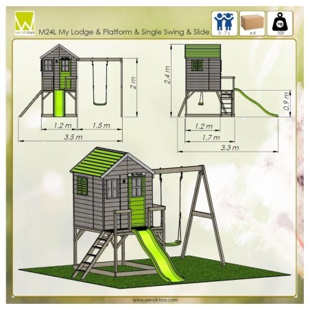 Mängumaja mänguväljak M24L (moodul mängumaja+platvorm+kiik+liumägi)