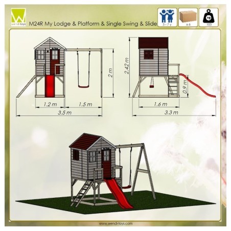 Mängumaja mänguväljak M24R (moodul mängumaja+platvorm+kiik+liumägi)