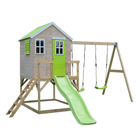 Mängumaja mänguväljak M28L roheline (moodul mängumaja+platvorm+topelt kiik+liumägi)