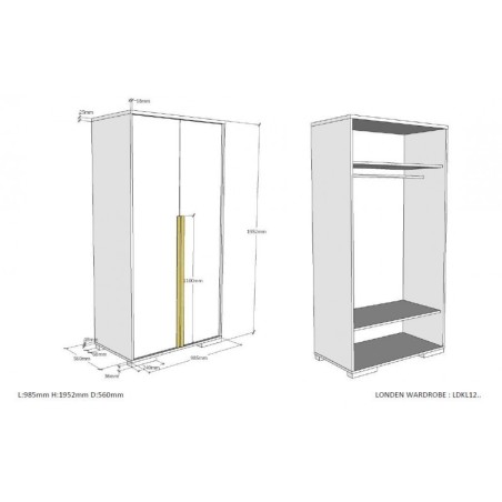 Riidekapp London 2 uksega, antratsiit/pöök | FreshDesign.ee