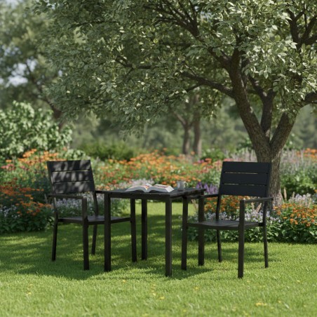2 aiatooli komplekt terrassile või rõdule, teras ja HDPE must